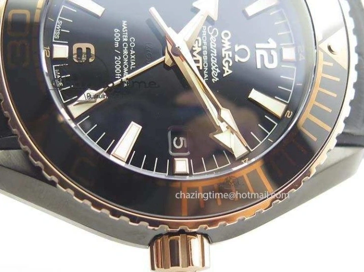 0427 Planet Ocean 45mm GMT DLC RG JHF Best Edition Black Dial On Leather Strap A Soft 8193